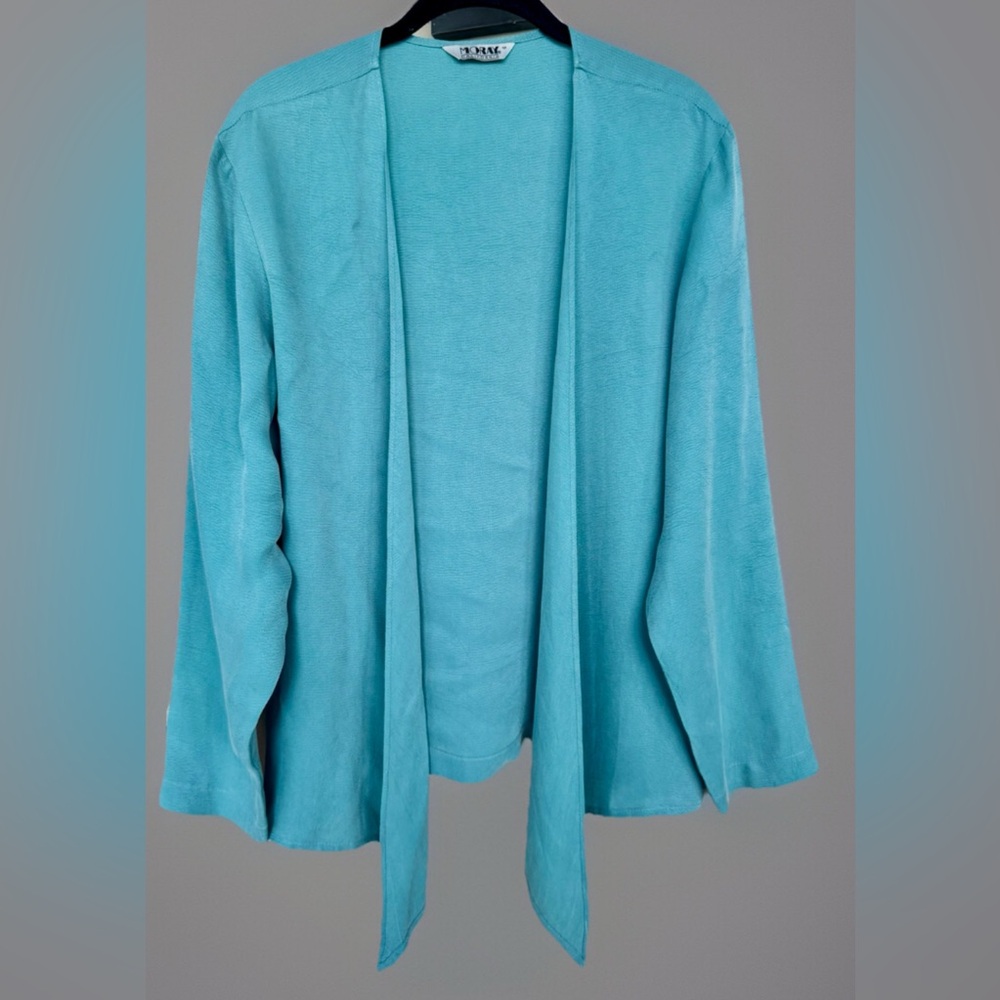 Moray California Open Front 3/4 Sleeve Hi-Low Teal Cardigan Lightweight Medium